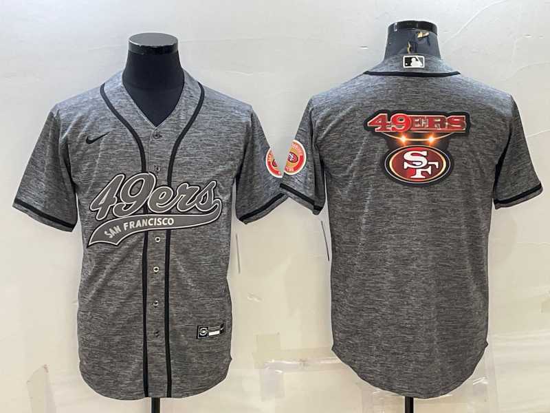 Mens San Francisco 49ers Grey Team Big Logo With Patch Cool Base Stitched Baseball Jersey